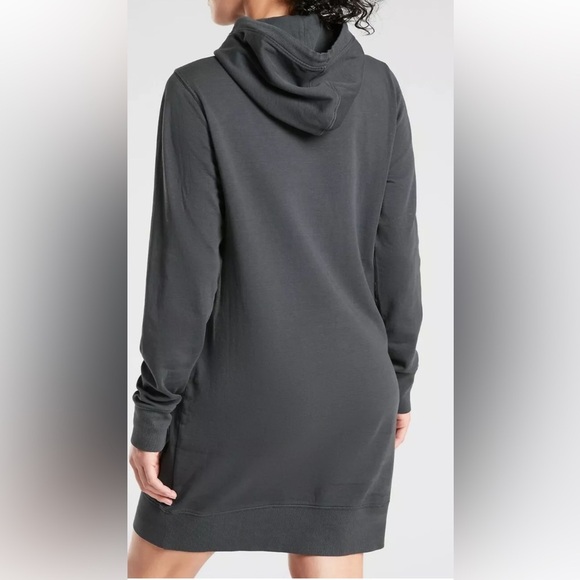 Athleta S Sundown black hoodie sweat-dress NWOT pass thru pocket drawstring hood - Picture 7 of 10